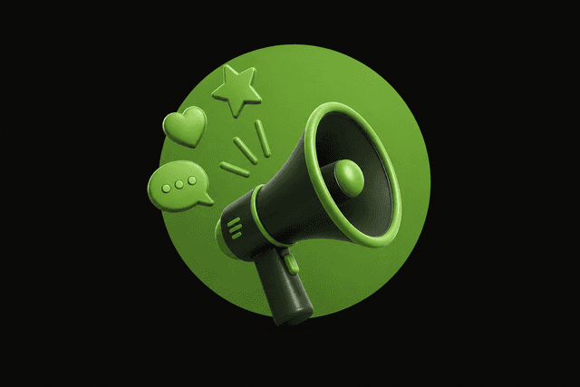 Megaphone with engagement icons
